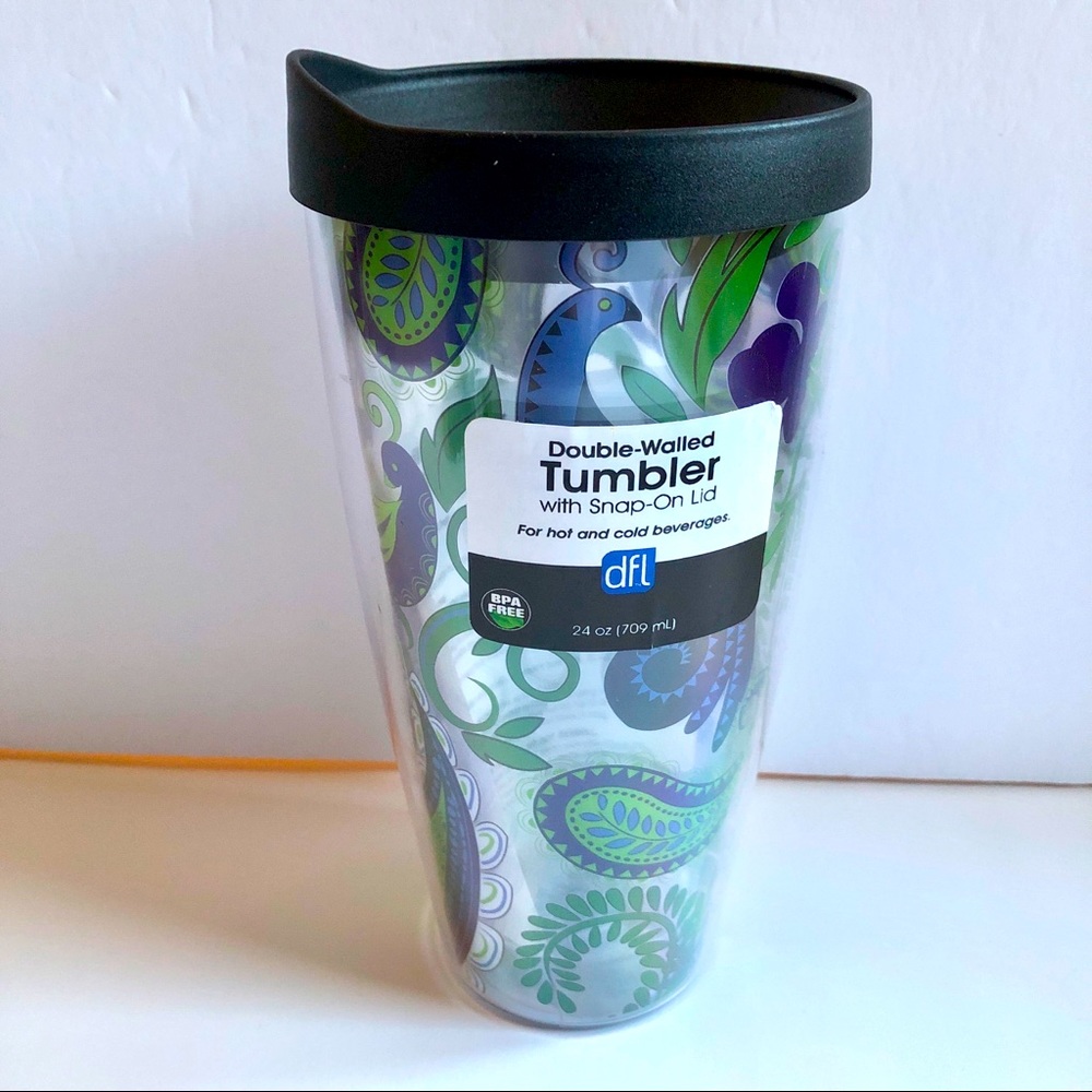 NEW Thermal Mug Tumbler Double Walled Paisley w/ Snap-On Lid 24 oz